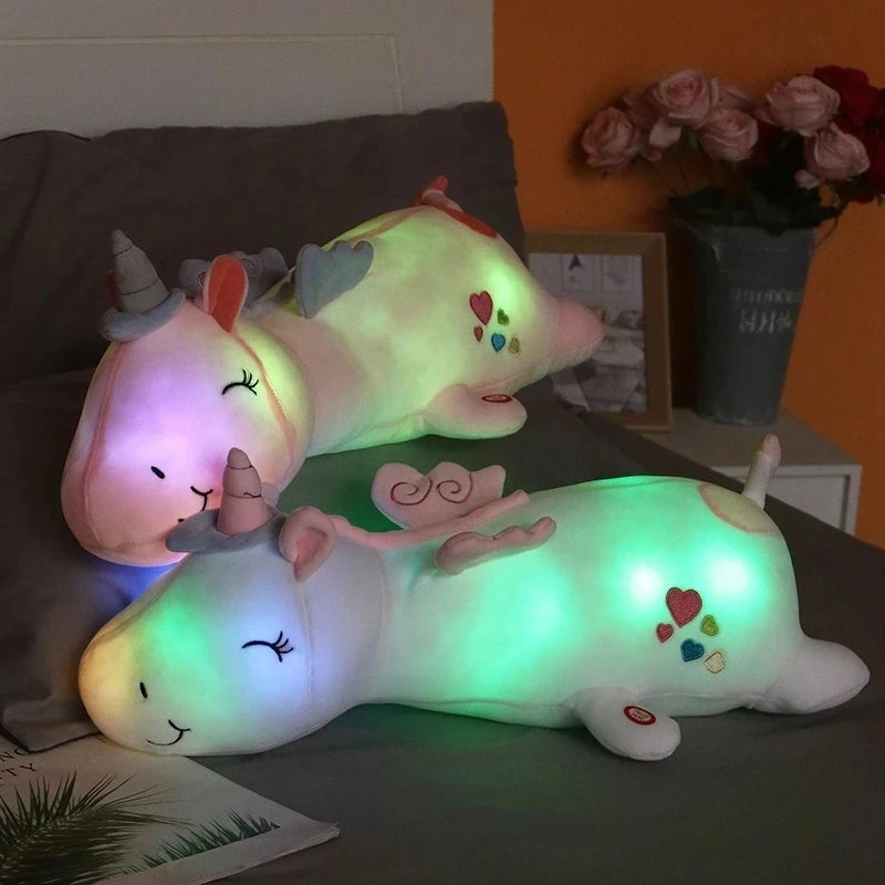 Peluche licorne blanche veilleuse lumineuse et magique